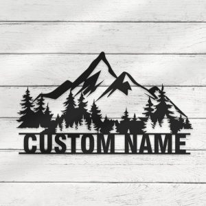 Nature Mountain Forest Metal Art Personalized Metal Name Sign Hiking Decor Camper Decoration 1 1