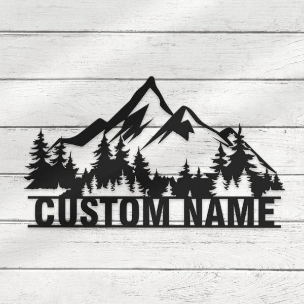 Nature Mountain Forest Metal Art Personalized Metal Name Sign Hiking Decor Camper Decoration