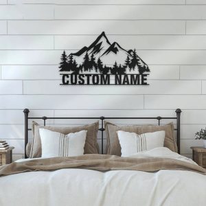 Nature Mountain Forest Metal Art Personalized Metal Name Sign Hiking Decor Camper Decoration 2 1