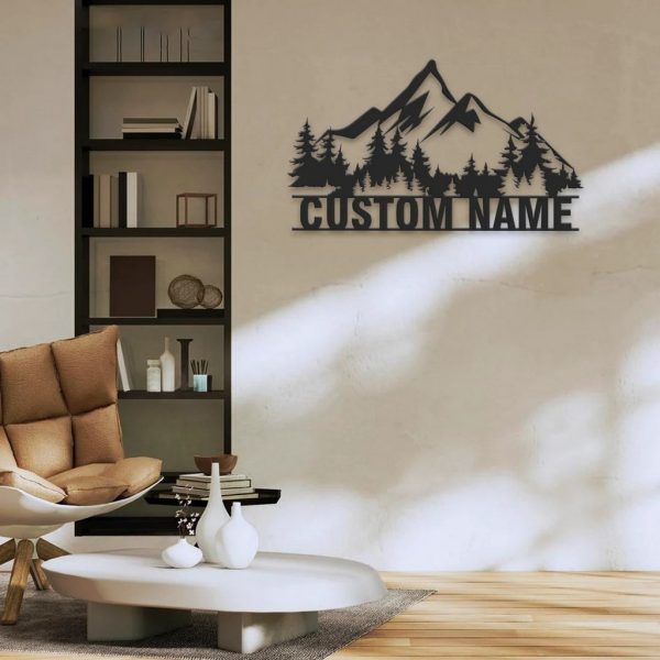 Nature Mountain Forest Metal Art Personalized Metal Name Sign Hiking Decor Camper Decoration