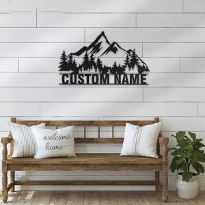 Nature Mountain Forest Metal Art Personalized Metal Name Sign Hiking Decor Camper Decoration 4 1