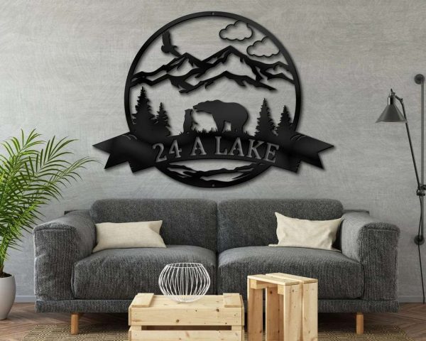 Personalized Bear Metal Cabin Sign Outdoor Custom Family Name Sign Wildlife Personalized Metal Signs Housewarming Gift