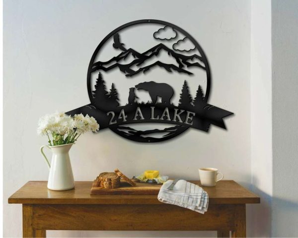 Personalized Bear Metal Cabin Sign Outdoor Custom Family Name Sign Wildlife Personalized Metal Signs Housewarming Gift