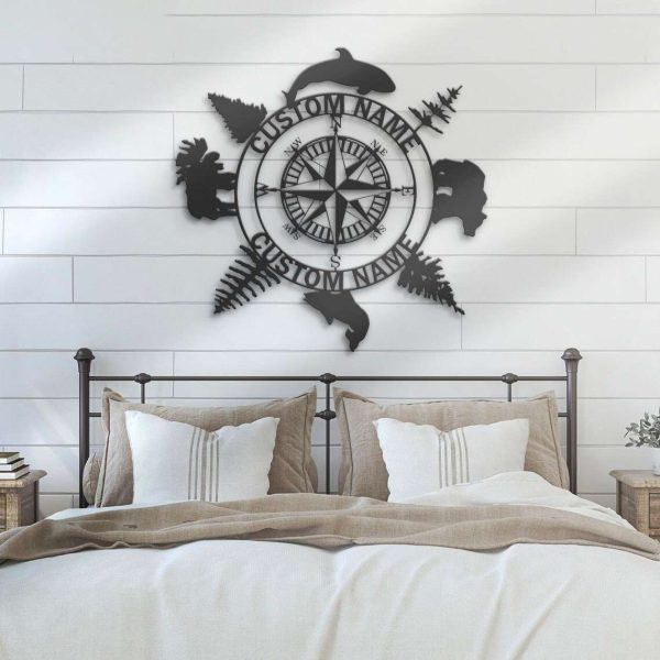 Personalized Camping Signs Custom Compass Metal Wall Art Coordinates Sign Camping Decor