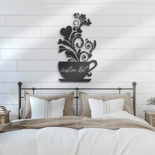 Personalized Coffee Bar Floral Metal Wall Art Custom Coffee Lover Name Sign Kitchen Decoration Housewarming Gift Cafe Shop Decor