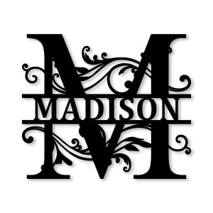 Personalized Family Name Metal Sign Mono Split Initial Letter Metal Wall Art Custom Last Name Sign 1