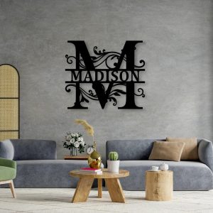 Personalized Family Name Metal Sign Mono Split Initial Letter Metal Wall Art Custom Last Name Sign 3