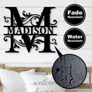 Personalized Family Name Metal Sign Mono Split Initial Letter Metal Wall Art Custom Last Name Sign 4