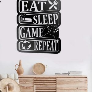 Personalized Game Controller Metal Sign, Eat Sleep Game Repeat, Gaming Room Decor Gift for Gamer