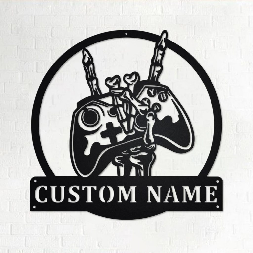 Personalized Gamer Skeleton Metal Sign Custom Gamer Name Sign Gaming Room Decoration