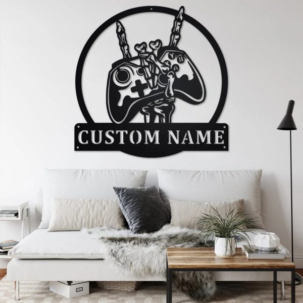 Personalized Gamer Skeleton Metal Sign Custom Gamer Name Sign Gaming Room Decoration