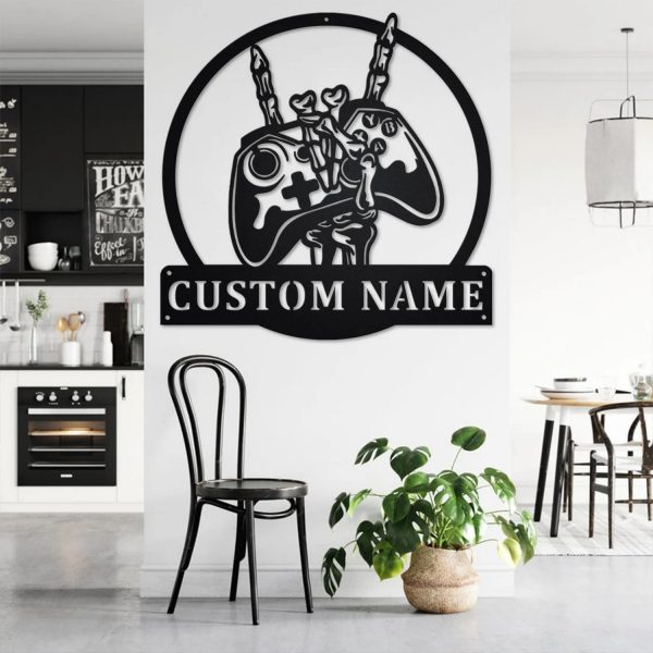 Personalized Gamer Skeleton Metal Sign Custom Gamer Name Sign Gaming Room Decoration