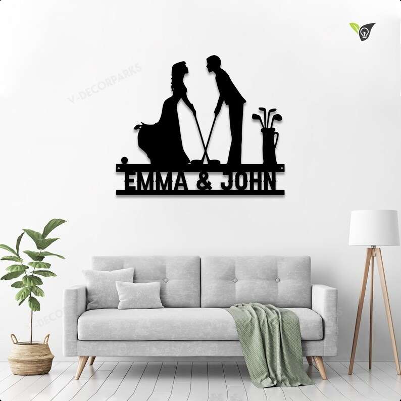 Personalized Golfer Couple Metal Name Signs Wedding Gift Couple Golfer Gift for Golf Player Metal Golf Signs