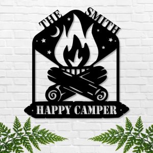 Personalized Happy Camper Metal Signs Campfire Sign Decor Camping Metal Wall Art Campsite Outdoor Decor 1