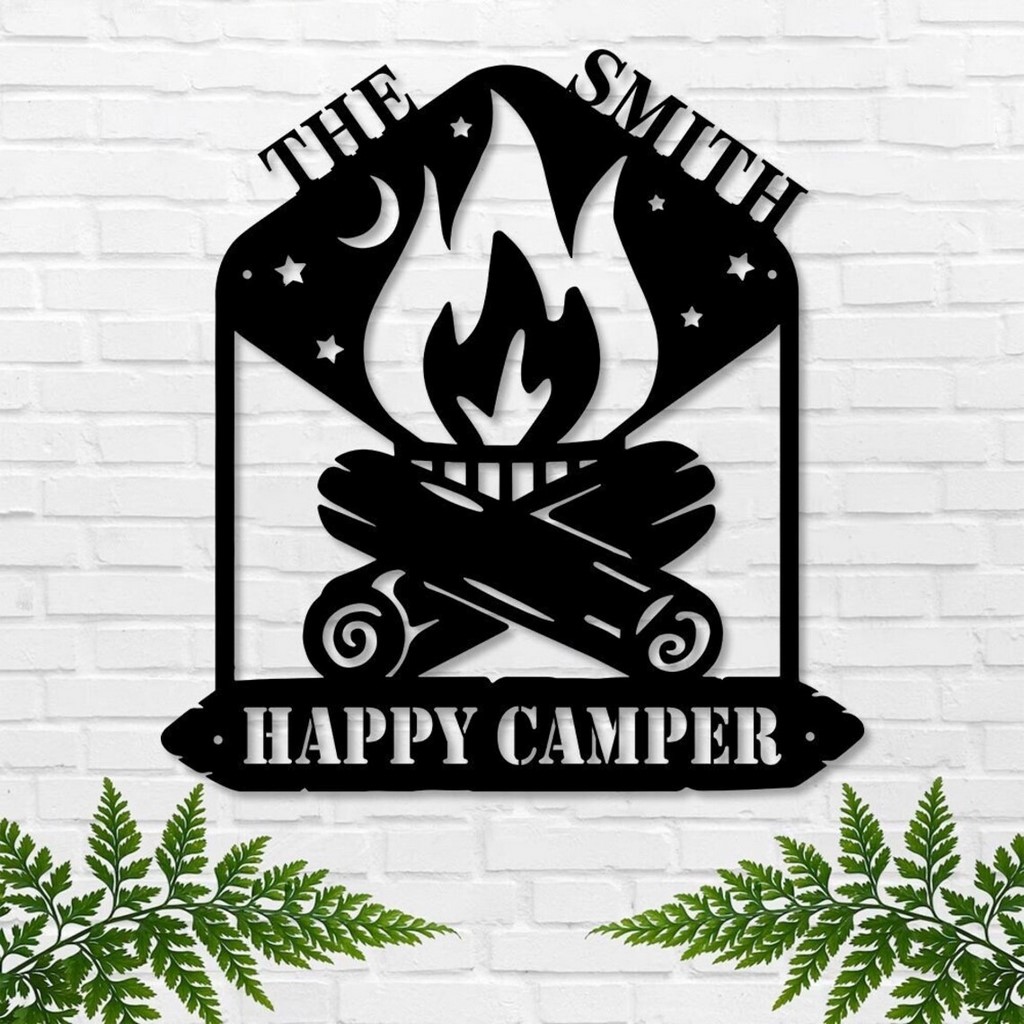 Personalized Happy Camper Metal Signs Campfire Sign Decor Camping Decor Art Campsite Outdoor Decor Funny Camping Signs