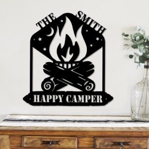 Personalized Happy Camper Metal Signs Campfire Sign Decor Camping Metal Wall Art Campsite Outdoor Decor Funny Camping Signs