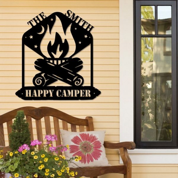 Personalized Happy Camper Metal Signs Campfire Sign Decor Camping Metal Wall Art Campsite Outdoor Decor Funny Camping Signs