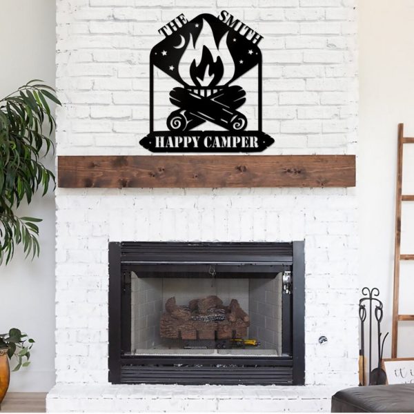 Personalized Happy Camper Metal Signs Campfire Sign Decor Camping Metal Wall Art Campsite Outdoor Decor Funny Camping Signs