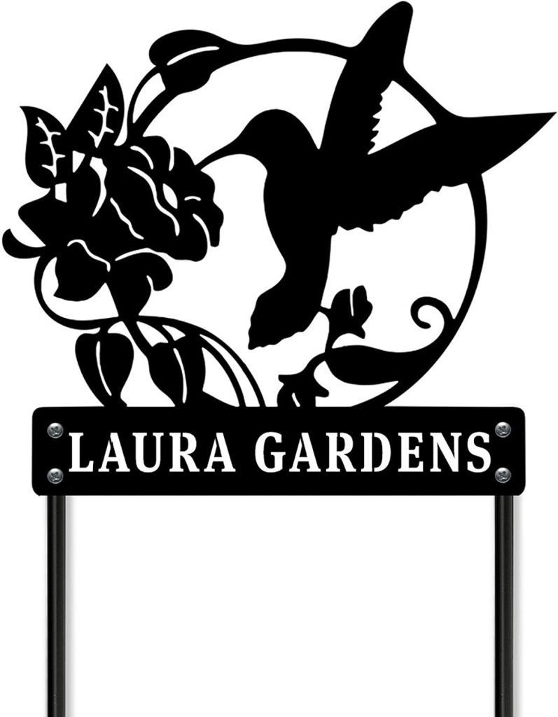 Personalized Hummingbird Flower Garden Stake Metal Sign Stake Decorative Outdoor Home Garden