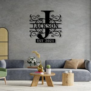 Personalized Metal Family Last Name Sign Established Customn Monogram Split Letter Wall Art Home Decor 3