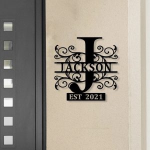 Personalized Metal Family Last Name Sign Established Customn Monogram Split Letter Wall Art Home Decor 4