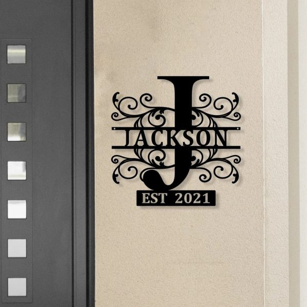 Personalized Metal Family Last Name Sign Established Customn Monogram Split Letter Wall Art Home Decor