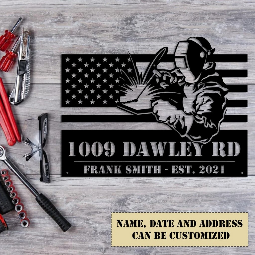 Personalized Metal Welder Signs Custom Address Sign Work Shop Decor Ironworker Gifts for Dad