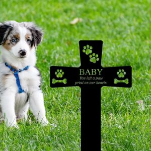 Personalized You Left A Paw Prints on Our Hearts Metal Pets Memorial Garden Stake Dog Memorial 1