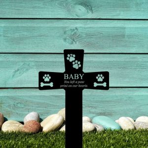Personalized You Left A Paw Prints on Our Hearts Metal Pets Memorial Garden Stake Dog Memorial 3