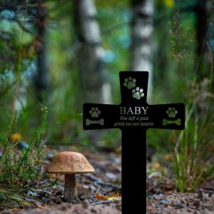 Personalized You Left A Paw Prints on Our Hearts Metal Pets Memorial Garden Stake Dog Memorial 4