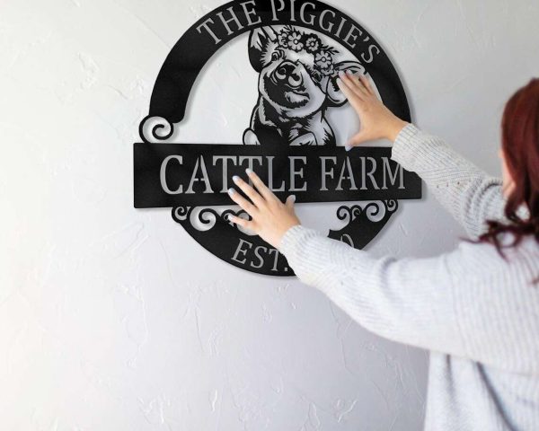 Pig Farm Metal Sign Vintage Entrance Farmhouse Decor, Floral Pig Country Decor, Personalized Metal Signs