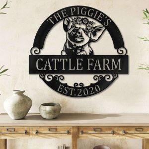 Pig Farm Metal Sign Vintage Entrance Farmhouse Decor Floral Pig Country Decor Personalized Metal Signs 3