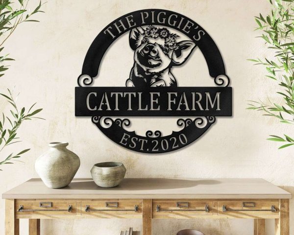 Pig Farm Metal Sign Vintage Entrance Farmhouse Decor, Floral Pig Country Decor, Personalized Metal Signs