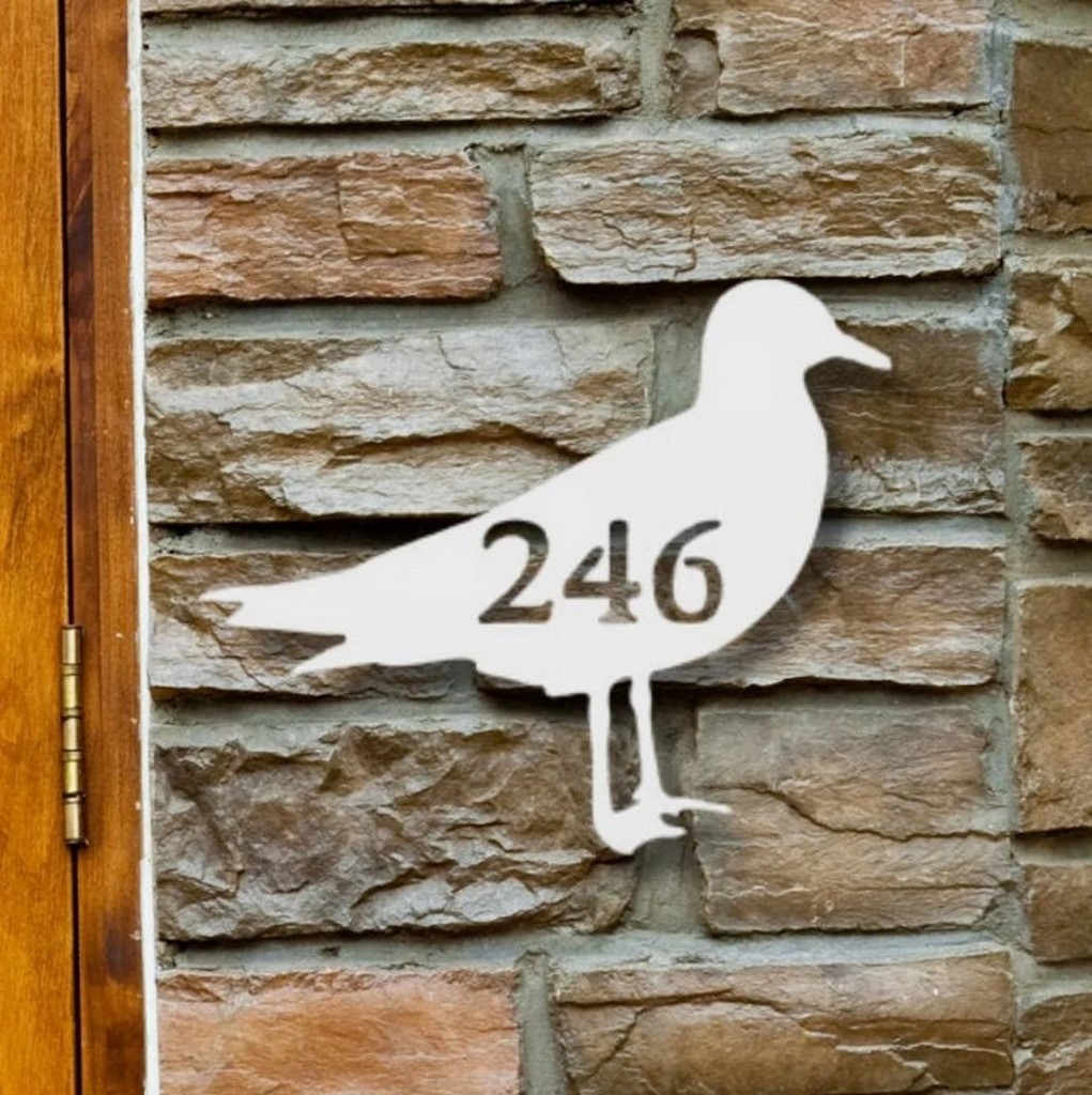 Seagull Bird Art Personalized House Number Metal Sign Custom Address Sign Beach House Decor