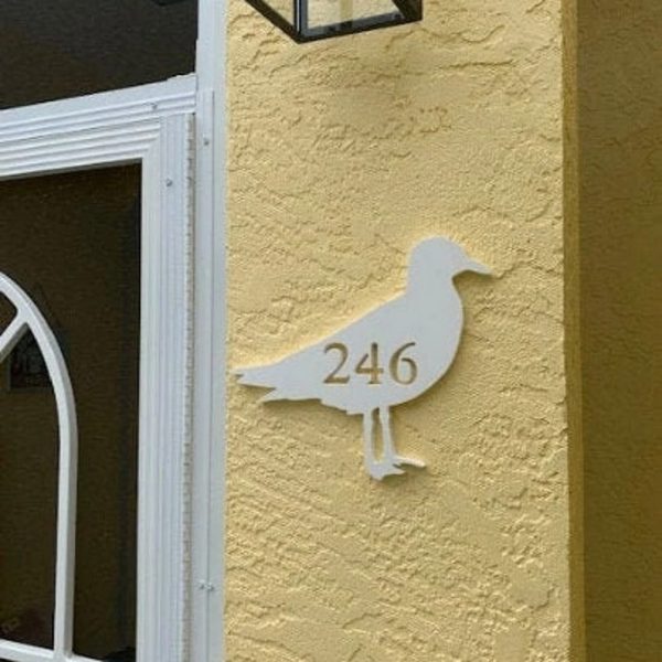 Seagull Bird Art Personalized House Number Metal Sign Custom Address Sign Beach House Decor