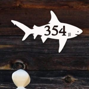Shark Art Personalized House Number Metal Sign Custom Address Sign Beach House Decor 1