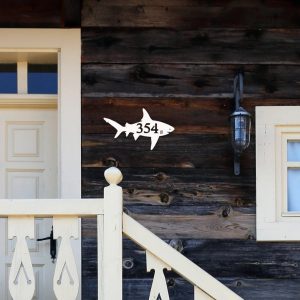 Shark Art Personalized House Number Metal Sign Custom Address Sign Beach House Decor