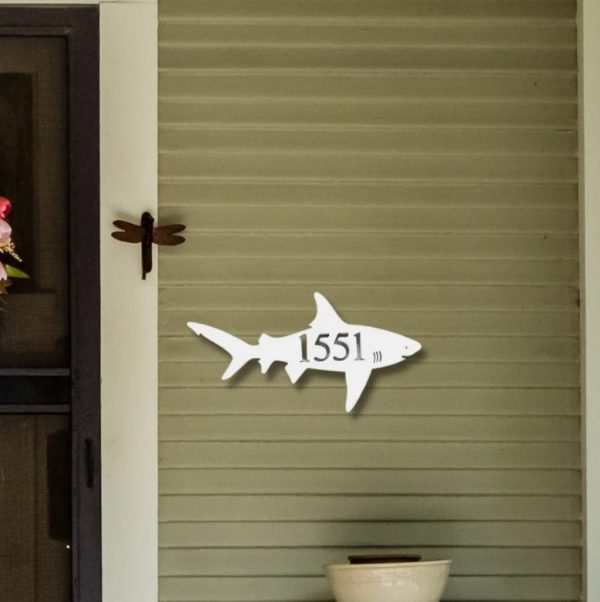 Shark Art Personalized House Number Metal Sign Custom Address Sign Beach House Decor