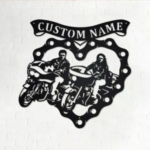 Sweetheart Motorcycle Riding Couple Metal Art Personalized Metal Name Sign Home Decoration Gift for Biker 1