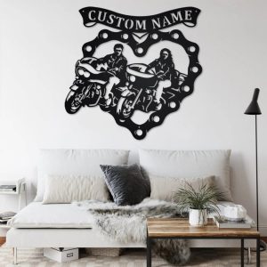 Sweetheart Motorcycle Riding Couple Metal Art Personalized Metal Name Sign Home Decoration Gift for Biker