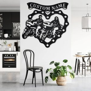 Sweetheart Motorcycle Riding Couple Metal Art Personalized Metal Name Sign Home Decoration Gift for Biker 3