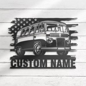 US Bus Camping Car Metal Wall Art Personalized Metal Name Sign Hippie Camping Van Sign Home Decor