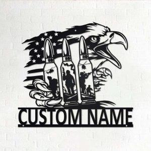 US Eagle Bullet Soldier Metal Wall Art Custom Laser Cut Metal Signs Personalized Soldier Name Sign Metal Military Signs