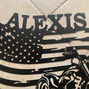 US Flag Motorcycle Metal Art Personalized Metal Name Sign Mancave Decor Gift for Biker 3