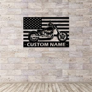 US Flag Motorcycle Metal Art Personalized Metal Name Signs Garage Decor Gift for Biker 2