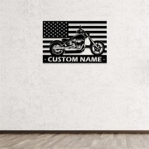 US Flag Motorcycle Metal Art Personalized Metal Name Signs Garage Decor Gift for Biker 3