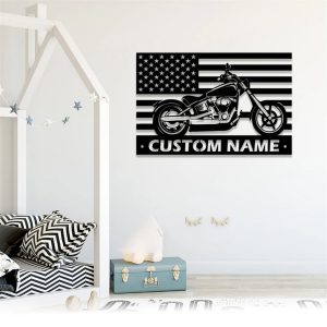 US Flag Motorcycle Metal Art Personalized Metal Name Signs Garage Decor Gift for Biker 5