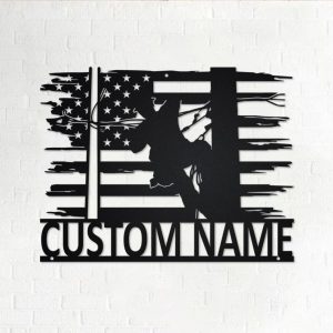 US Lineman Metal Art Personalized Metal Name Signs Decor Home Lineman Gifts for Dad
