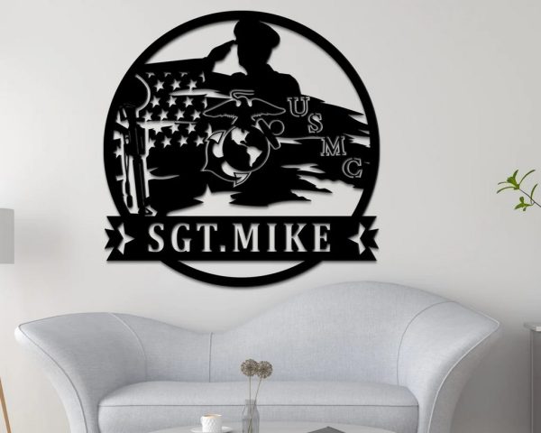 US Marine Corps Wall Decor Personalized Metal Name Sign Military Gift Home Decoration