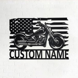 US Motorcycle Metal Wall Art Personalized Metal Name Signs Gifts for Biker Garage Decor 1
